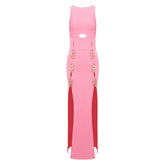 Round Neck Sleeveless Maxi Slit Bodycon Dress